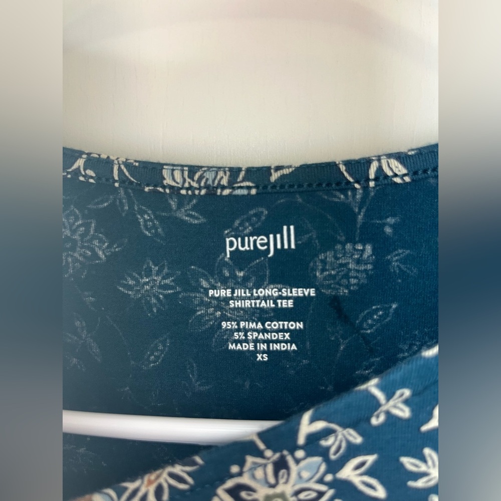 Pure Jill Floral Print Pima Cotton Shirttail Tee Long Sleeve Size XS - Picture 4 of 7